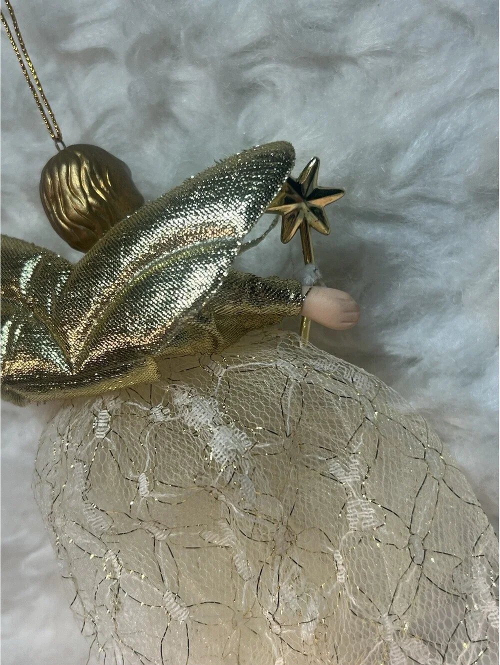 vintage gold and ivory lace angel Christmas tree ornament